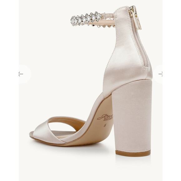 Jewel Badgley Mischka Louise Peep-Toe Block Heel Champagne Size 11 Wedding Party - Picture 3 of 14